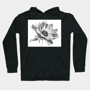 Black & White Digital Flower Drawing Hoodie